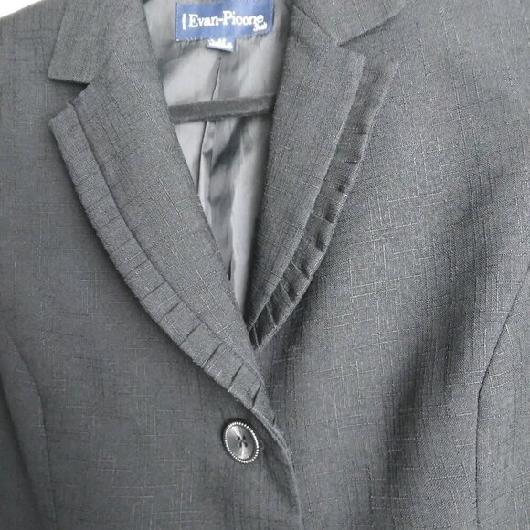 Black Textured Fabric with Feminine Flat Ribbon Ruffle Lapel Trim Sz 6P - Picture 1 of 8